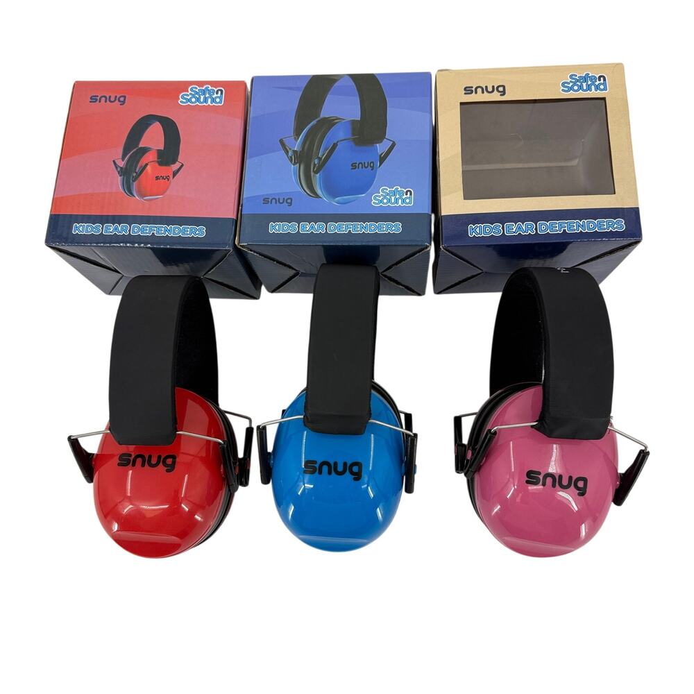 Set of 3 Snug Kids Ear Defenders Sound Noise Protection Headphones Blue Red Pink
